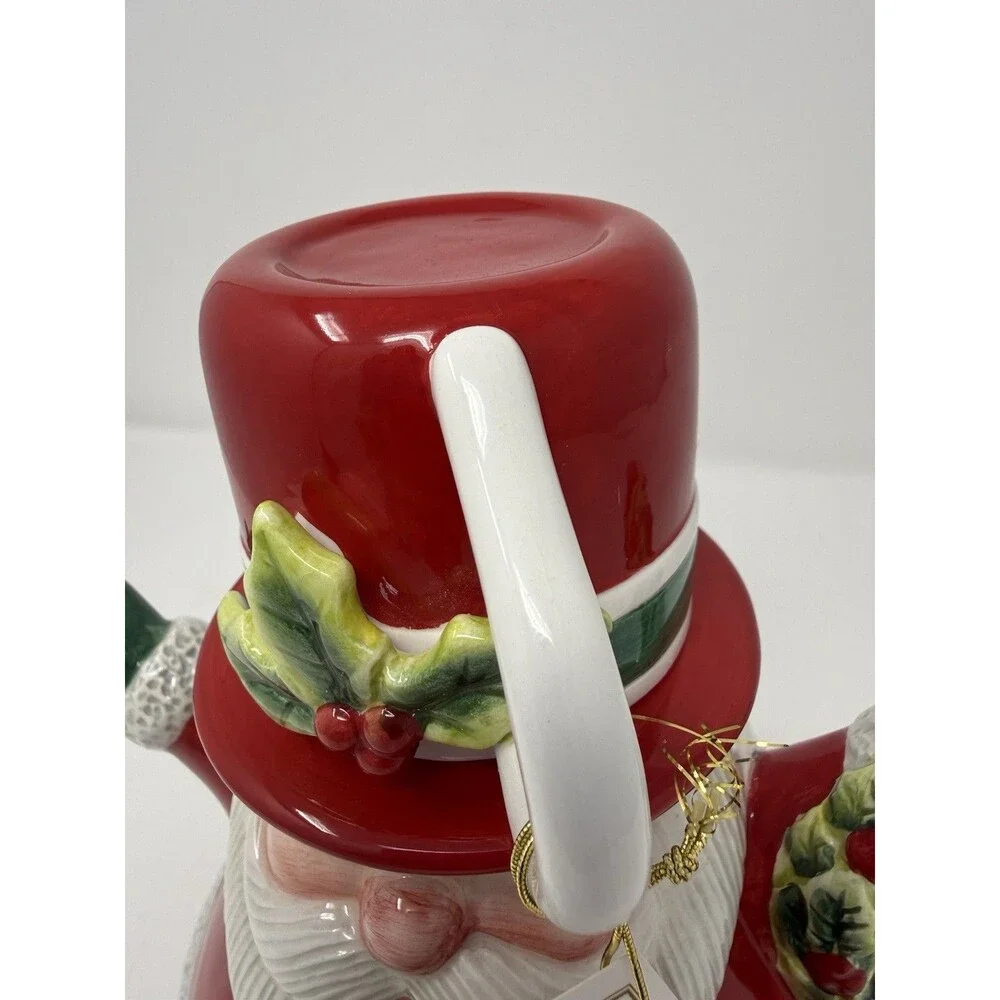 Fitz and Floyd Snack Therapy Santa Cocoa Pot, Ceramic Holly, Boxed
